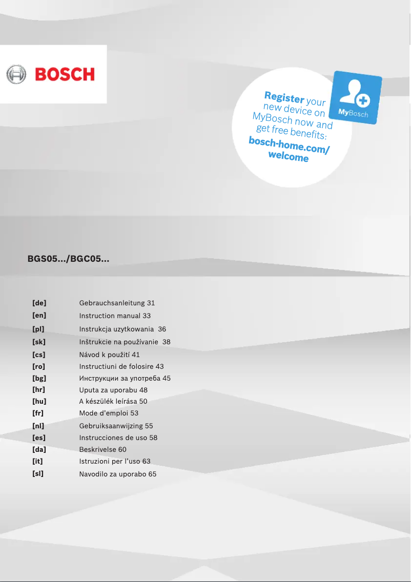 Page 1 de la notice Manuel utilisateur Bosch BGS05BL1H