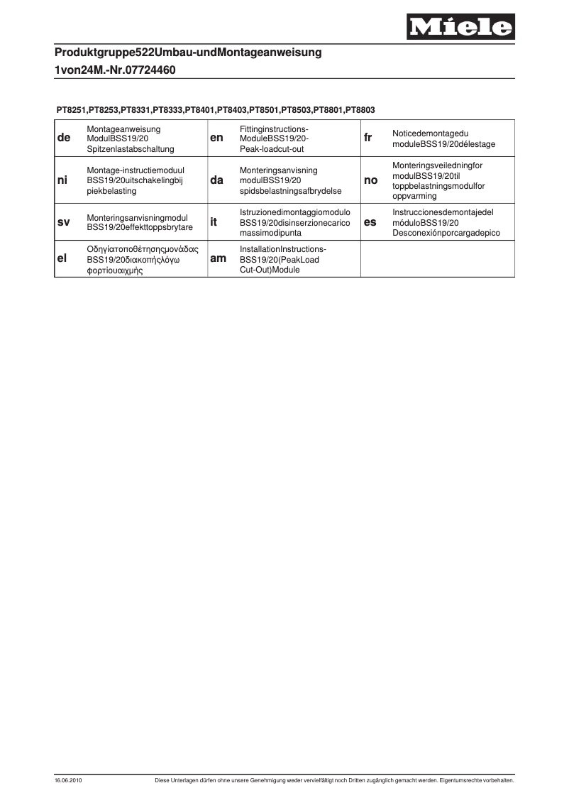 Page n°1 - Manuel utilisateur Miele BSS 20