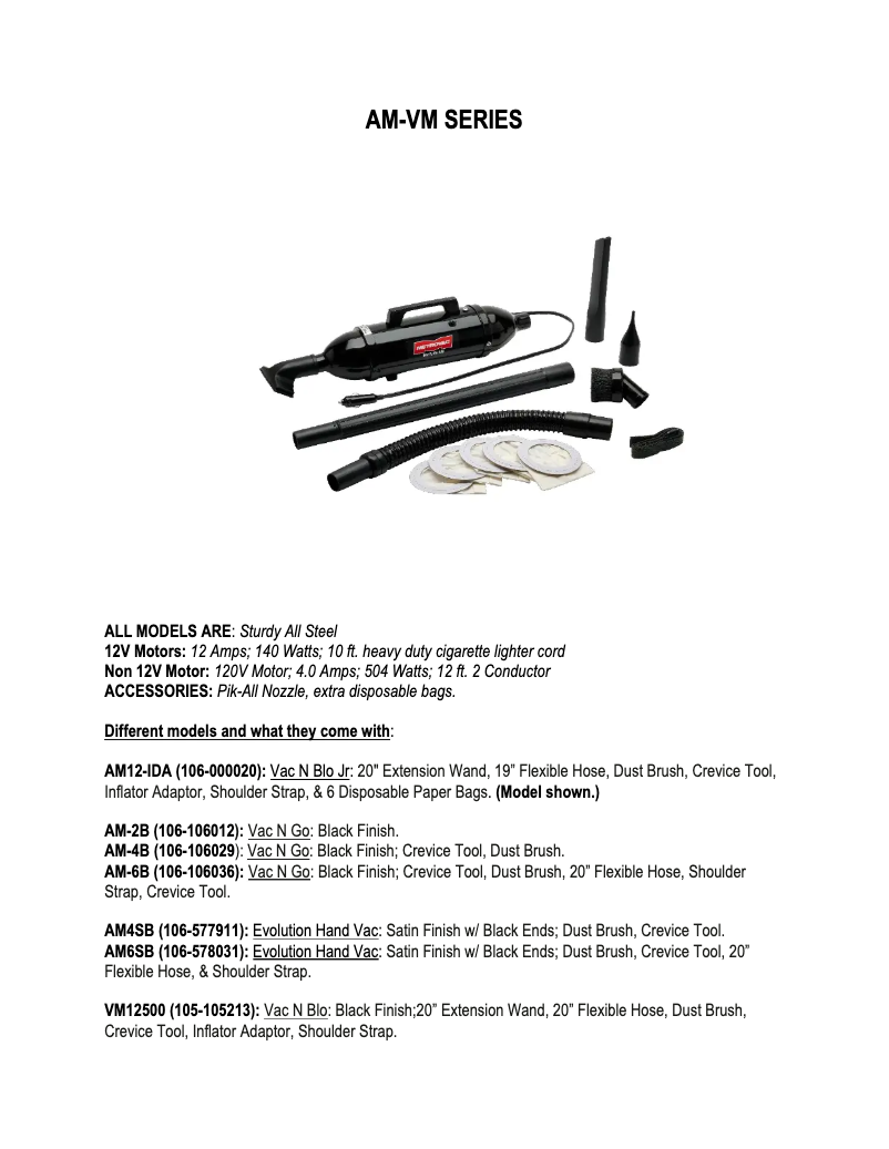 Image de la première page du manuel de l'appareil Vac N Blo VM12500T