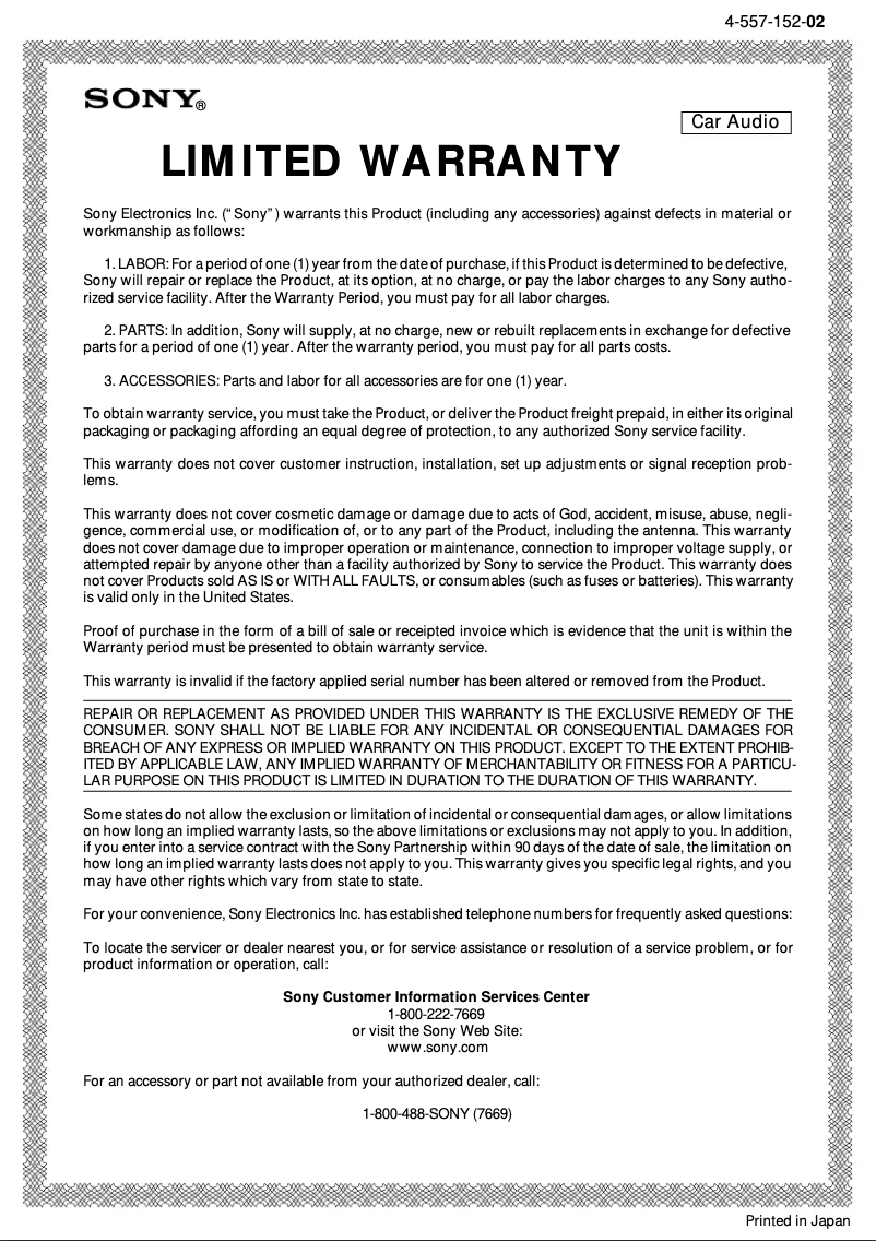 Page 1 de la notice Manuel utilisateur Sony XVM-6000