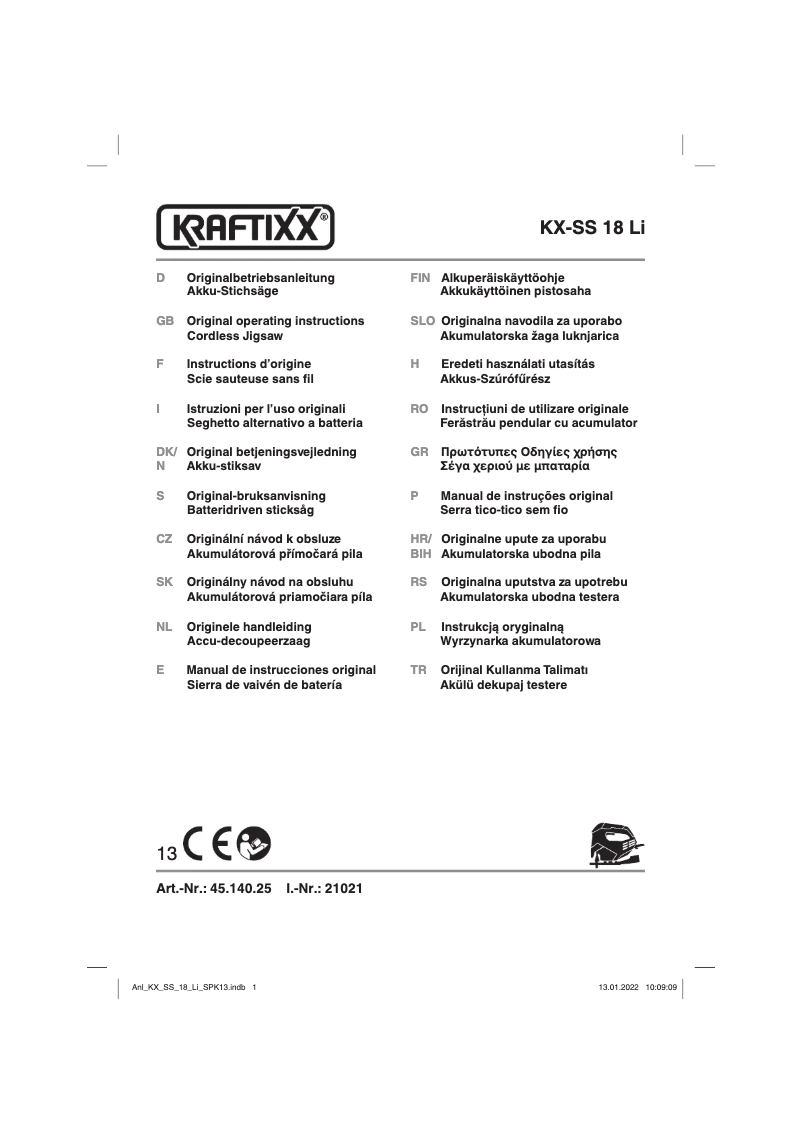 Page 1 de la notice Manuel utilisateur Kraftixx KX-SS 18 Li