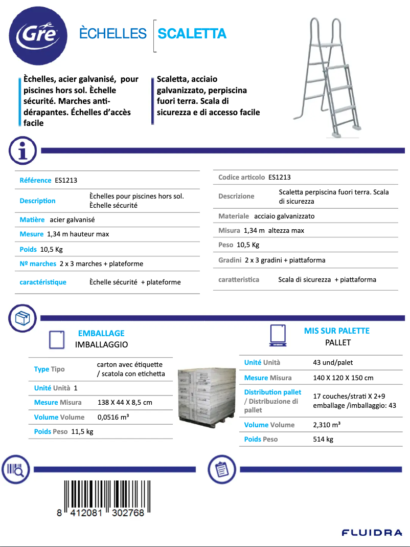 Page 1 de la notice Fiche technique Gre ES1213