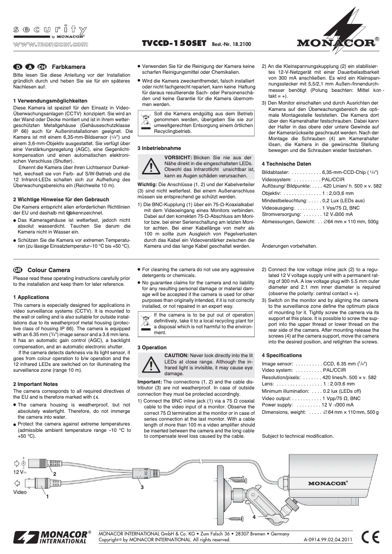 Page n°1 - Manuel utilisateur Monacor TVCCD-150SET