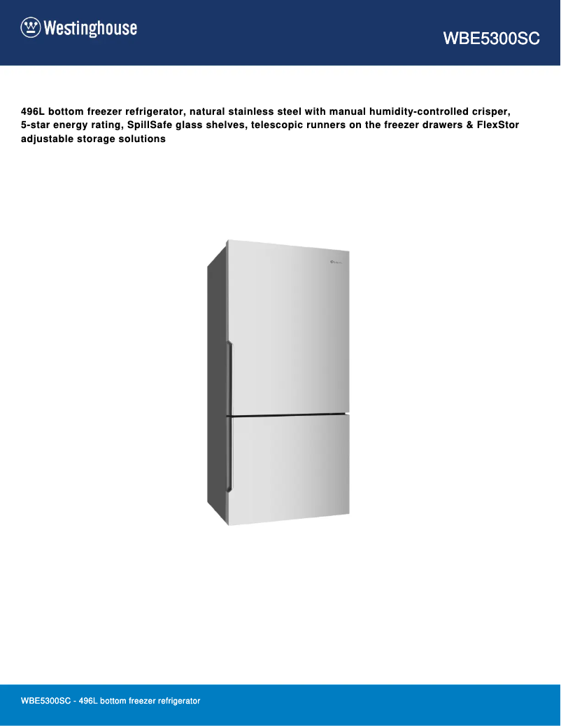 Page 1 de la notice Fiche technique Westinghouse WBE5300SC