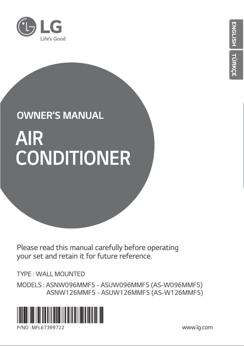 Page 1 de la notice Manuel utilisateur LG ASNW096MMF5