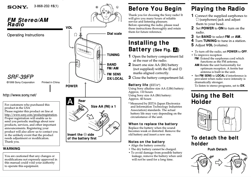 Image de la première page du manuel de l'appareil SRF-39FP