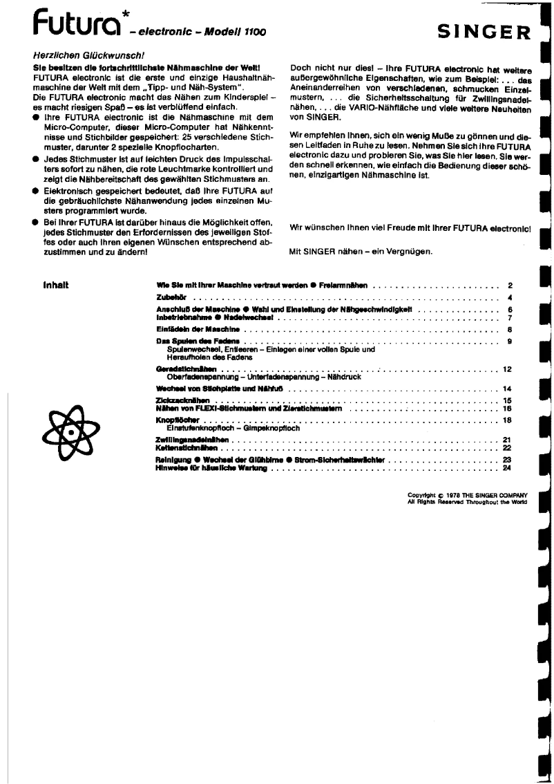 Page n°1 - Manuel utilisateur Singer Futura 1000