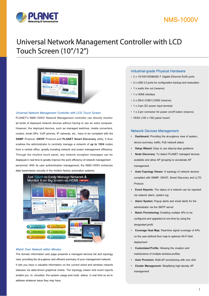 Page 1 de la notice Fiche technique Planet NMS-1000V