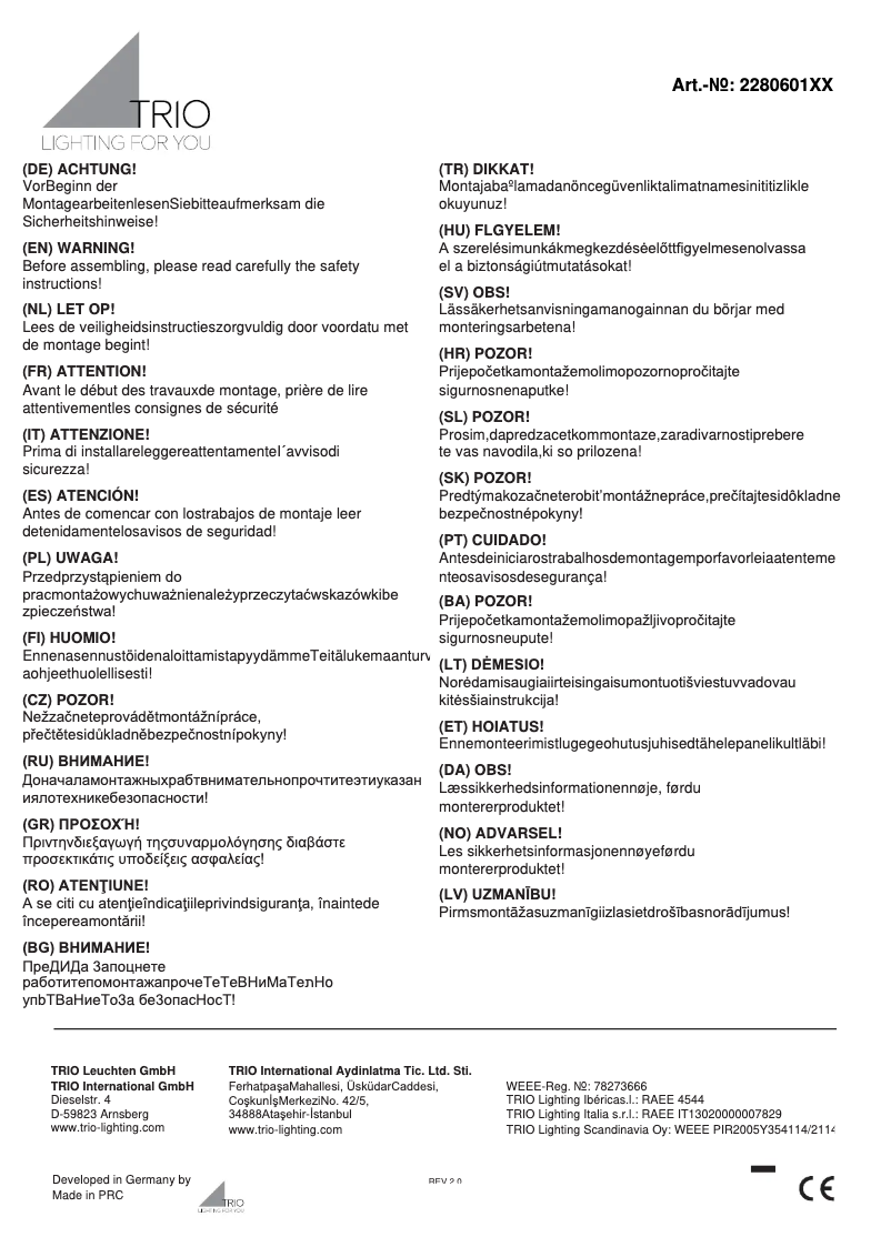 Page 1 de la notice Manuel utilisateur Trio Lighting Timok 228060101