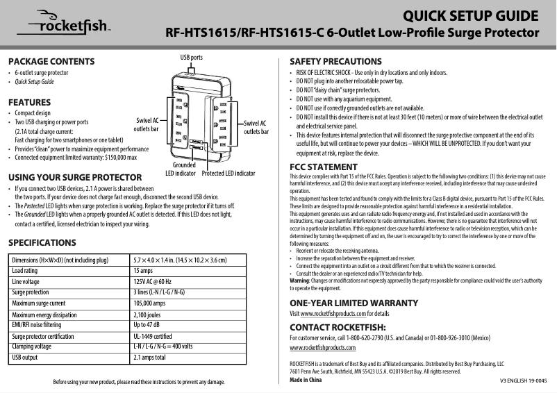 Página 1 del manual Manual de usuario Rocketfish RF-HTS1615