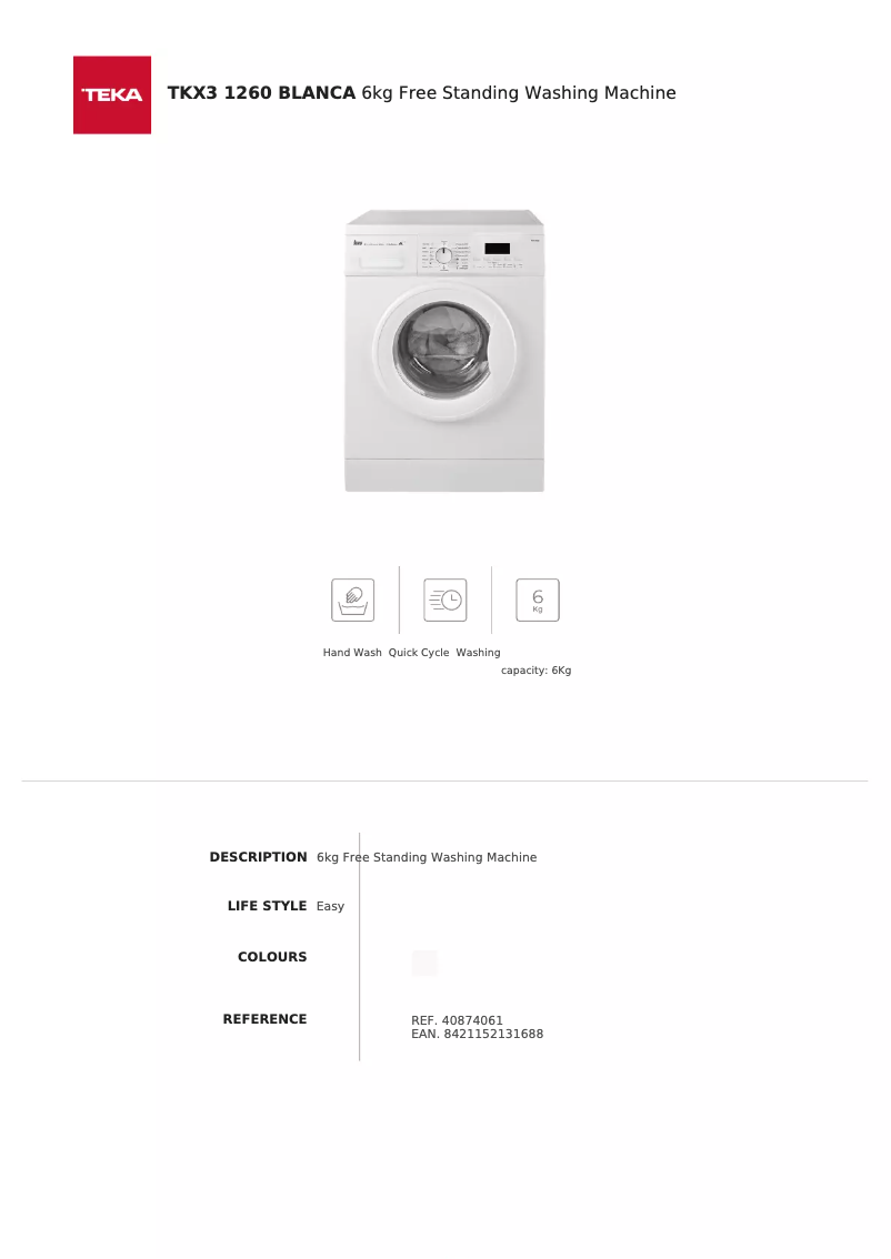 Page 1 de la notice Fiche technique Teka TKX3 1260