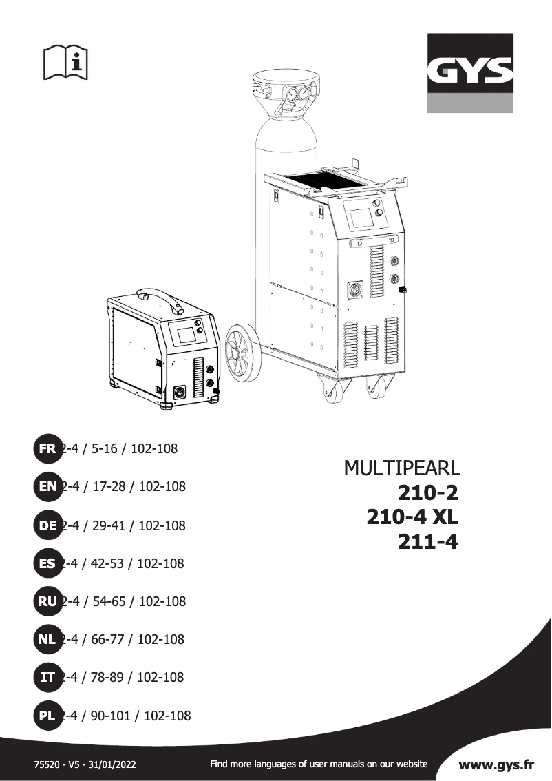 Page n°1 - Manuel utilisateur GYS Multipearl 211-4