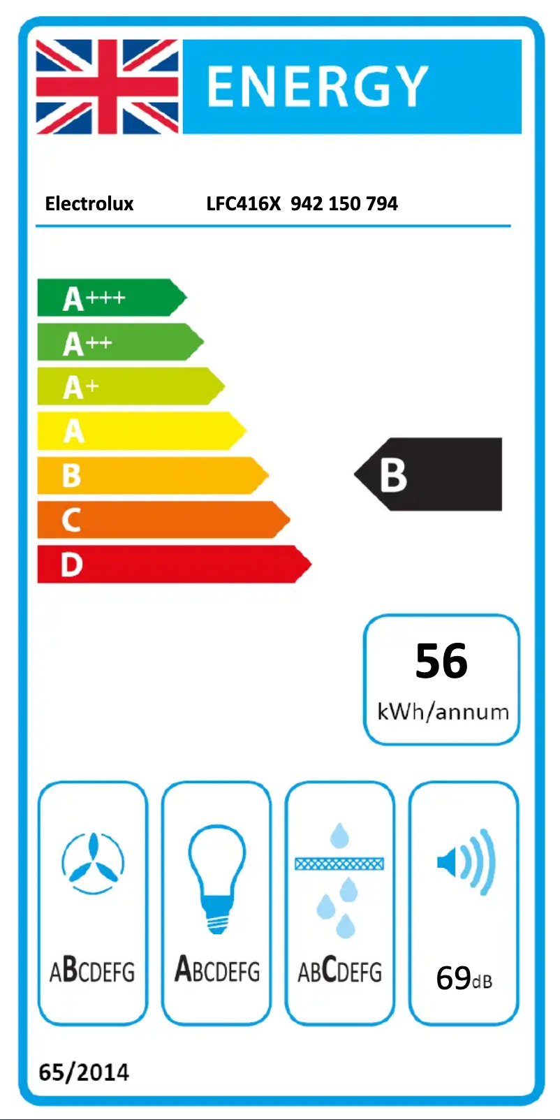 Page 1 de la notice Label énergétique Electrolux LFC416X