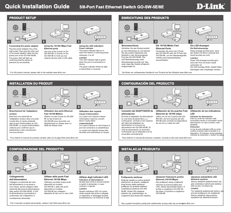 Page n°1 - Guide d'installation D-Link GO-SW-8E