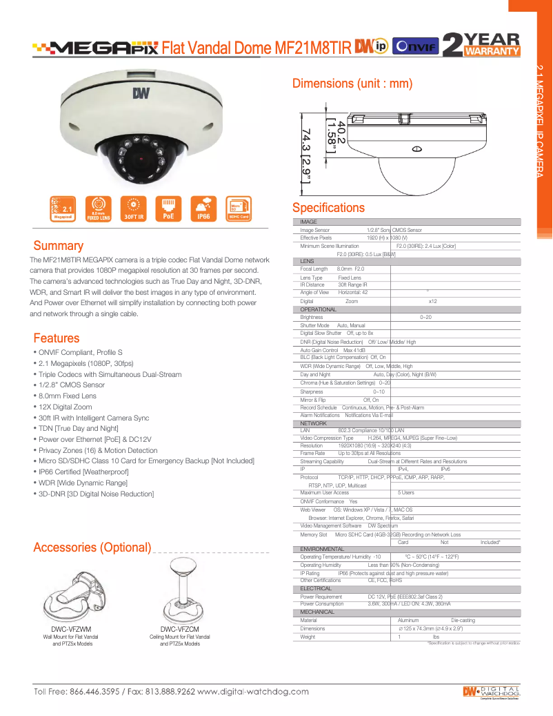 Page n°1 - Brochure Digital Watchdog MEGAPIX DWC-MF21M8TIR
