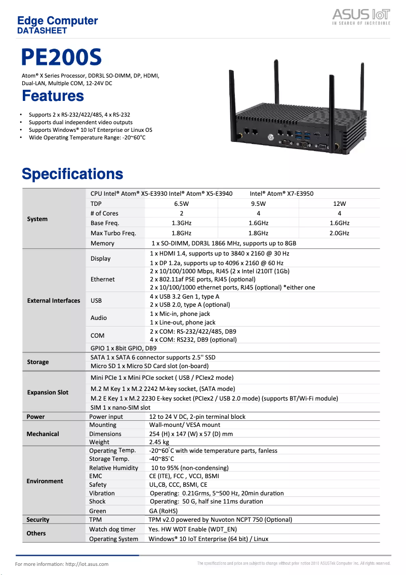 Page n°1 - Fiche technique Asus PE200S