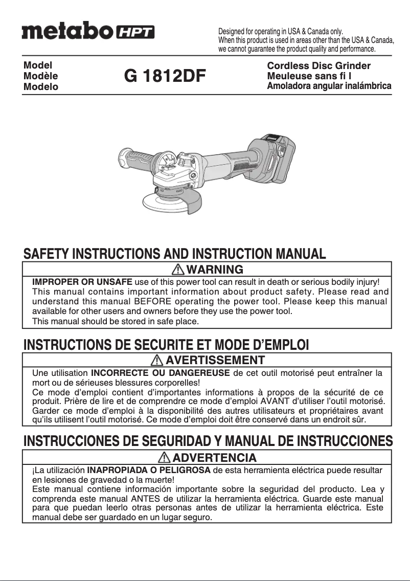 Page 1 de la notice Manuel utilisateur HiKOKI G1812DF