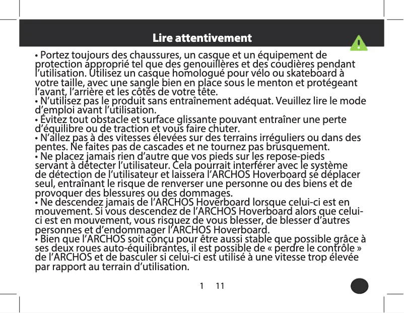 Page 1 de la notice Manuel utilisateur Archos Hoverboard