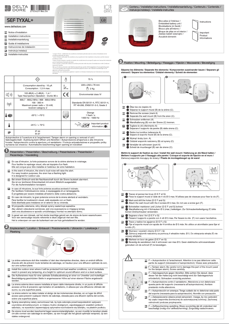 Page 1 de la notice Manuel utilisateur Delta Dore SEF TYXAL+