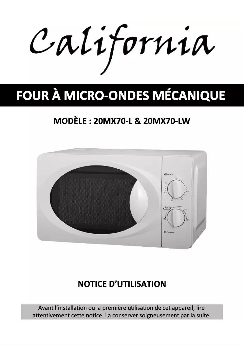 Page n°1 - Manuel utilisateur California 20MX70-LW