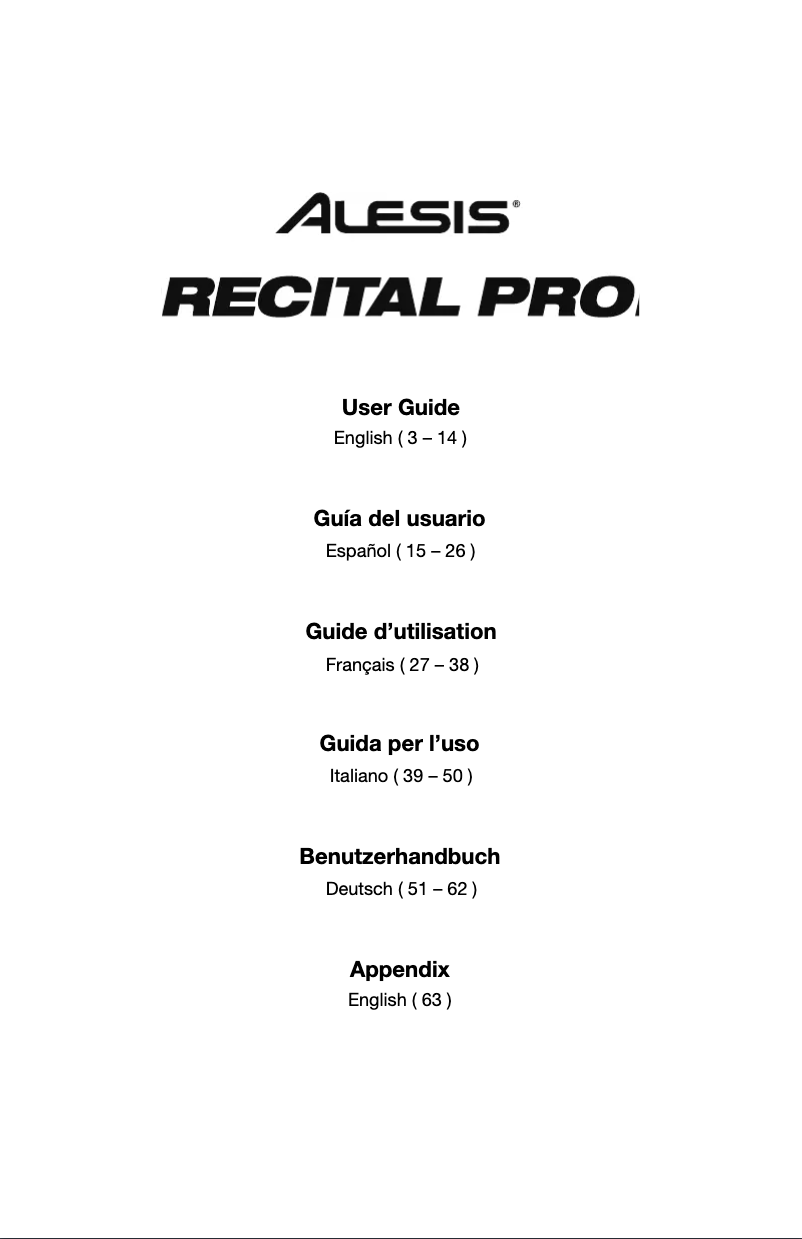 Page 1 de la notice Manuel utilisateur Alesis Recital Pro