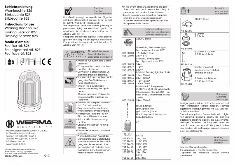 Page n°1 - Manuel utilisateur Werma 826