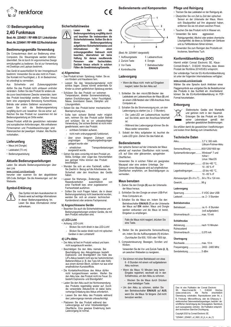 Page 1 de la notice Manuel utilisateur Renkforce RF-WM-322
