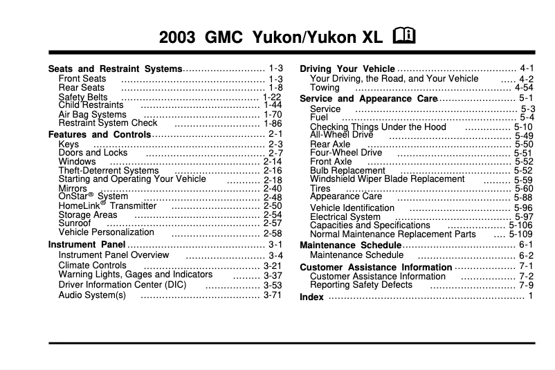 Page 1 de la notice Manuel utilisateur GMC Envoy XL (2003)