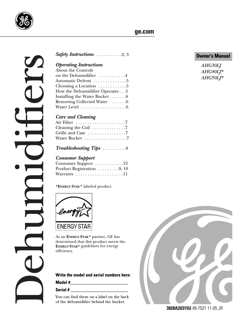 Page 1 of the manual Use and Maintenance Manual GE AHG30LD