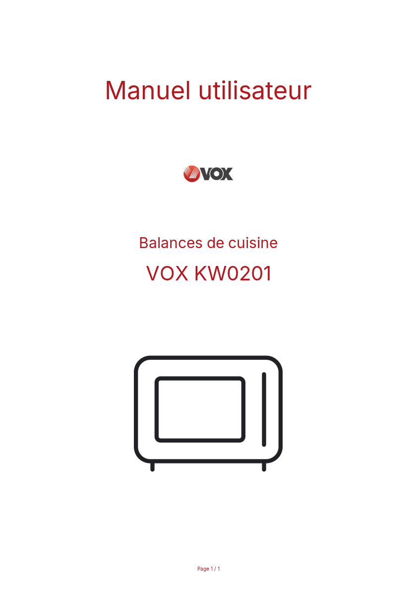 Page n°1 - Manuel utilisateur VOX KW0201