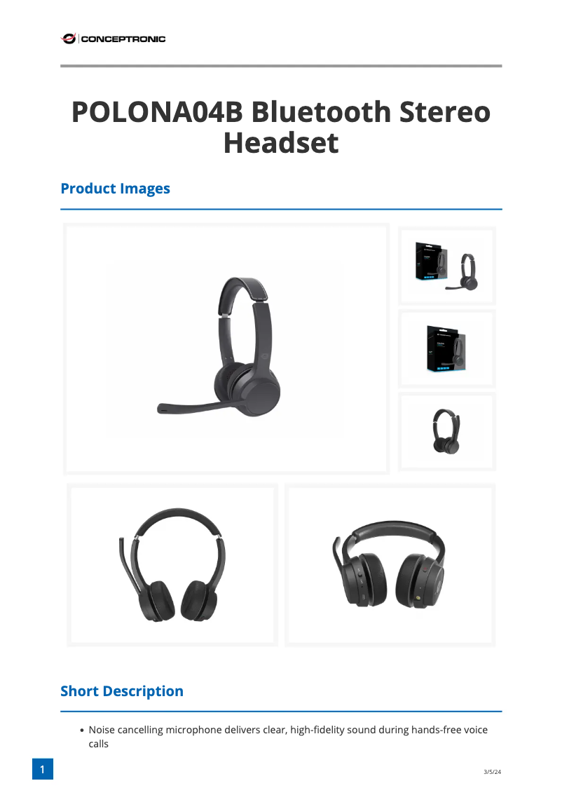 Page 1 de la notice Fiche technique Conceptronic POLONA04B