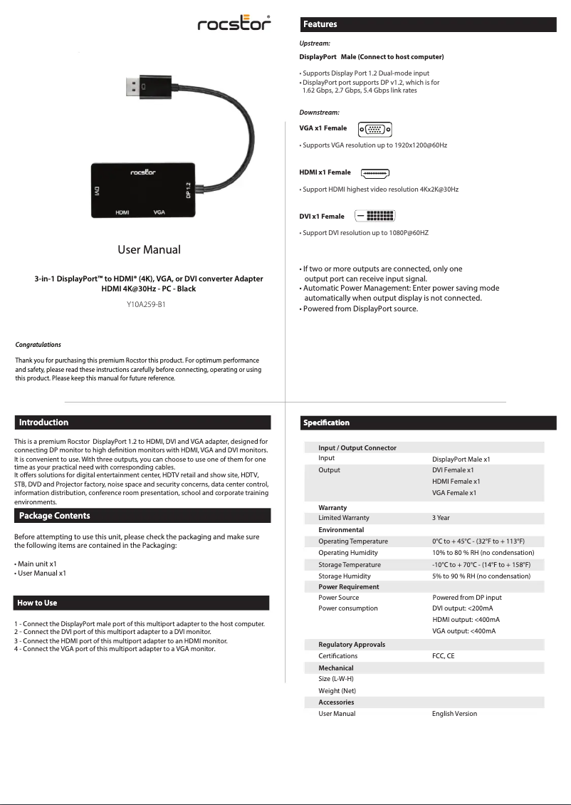 Página 1 del manual Manual de usuario Rocstor Y10A259-B1