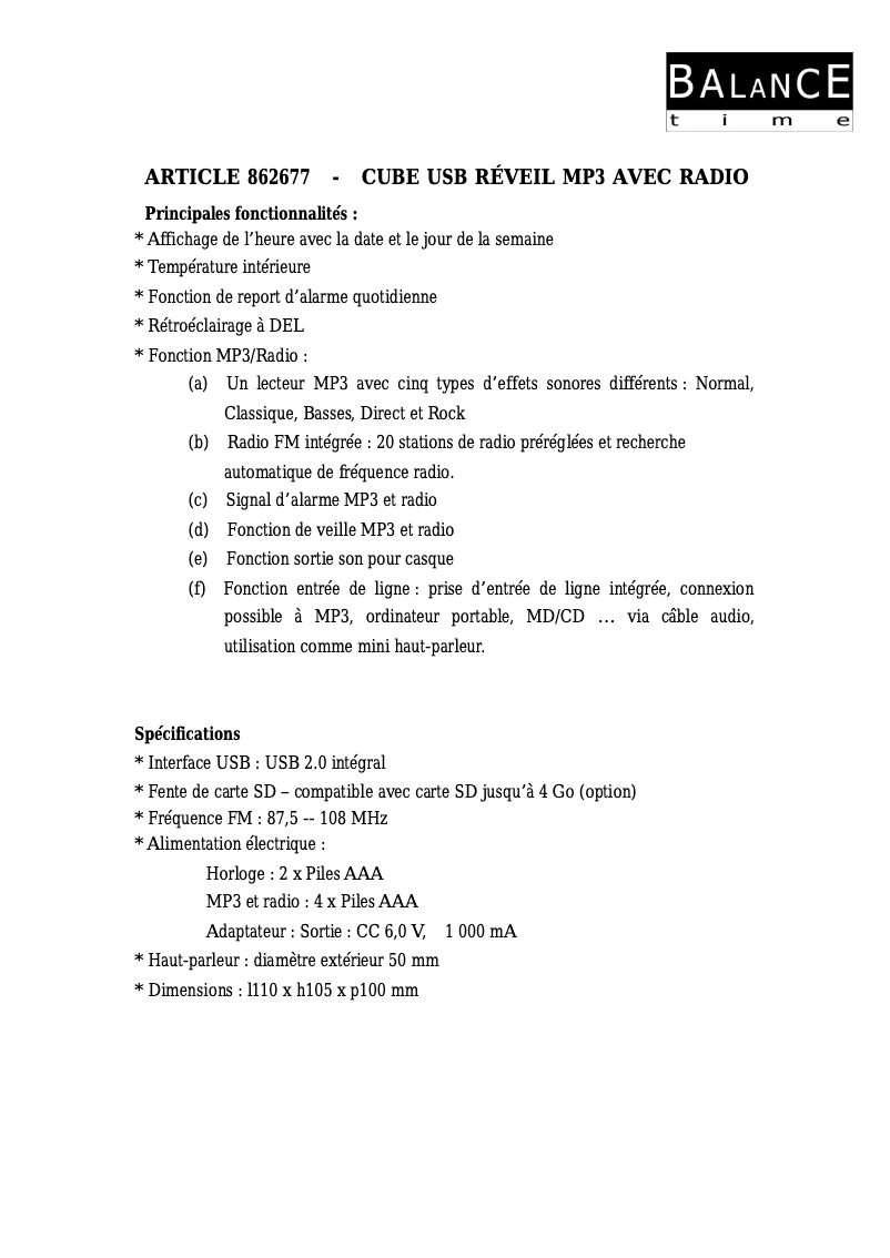 Page 1 de la notice Manuel utilisateur Balance HE-CLOCK-23