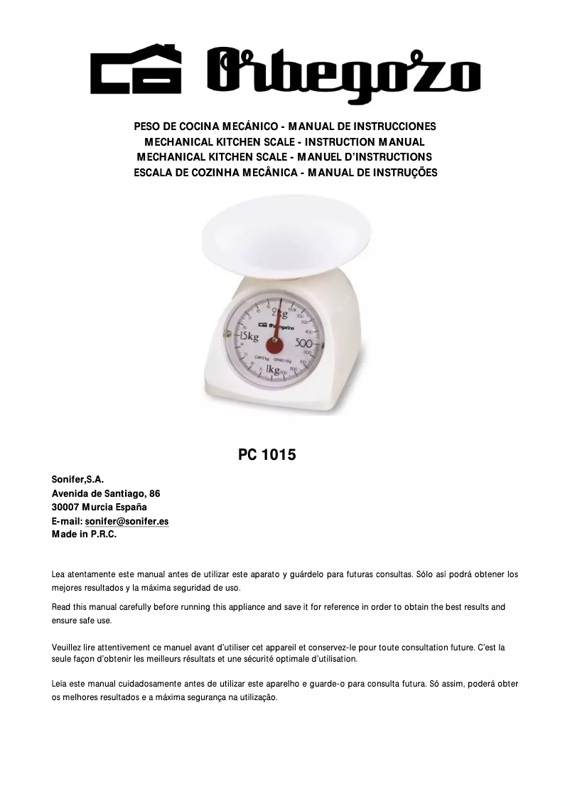 Page 1 de la notice Manuel utilisateur Orbegozo PC 1015