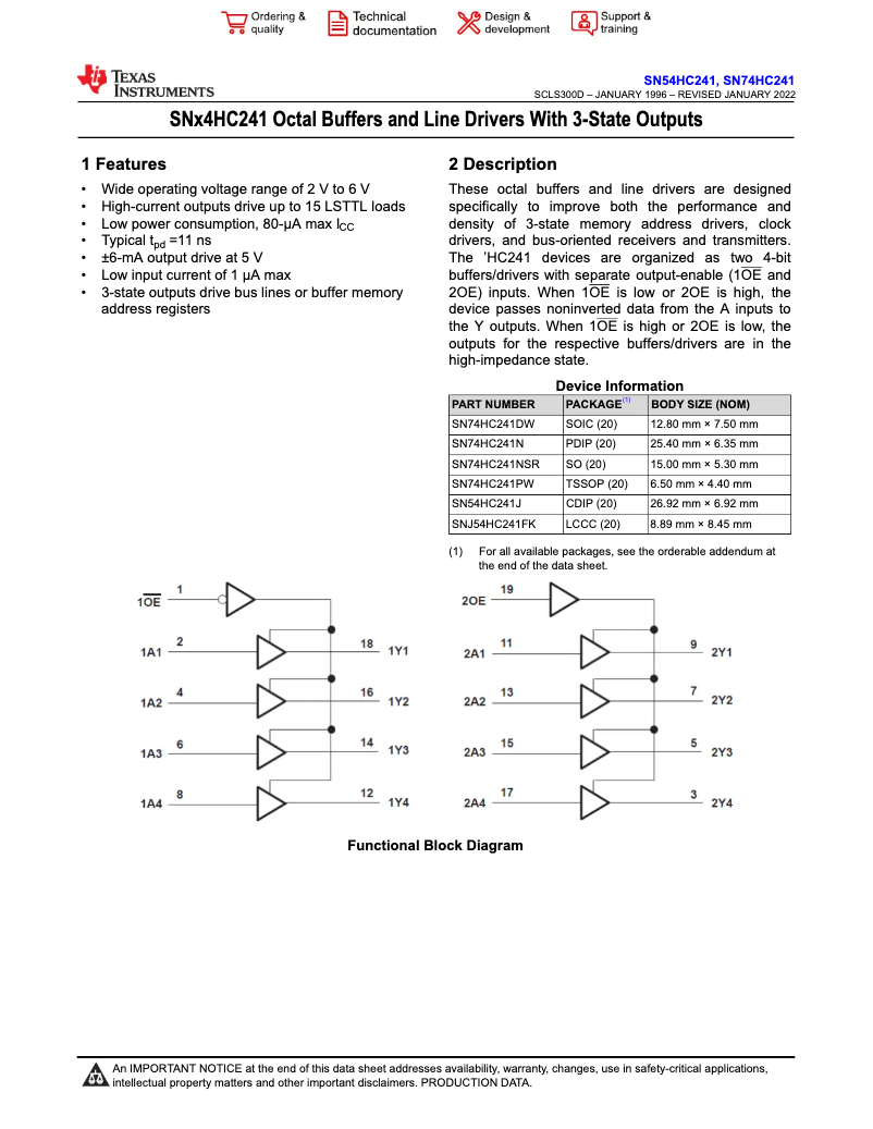 Page n°1 - Manuel utilisateur Texas Instruments SN74HC241N