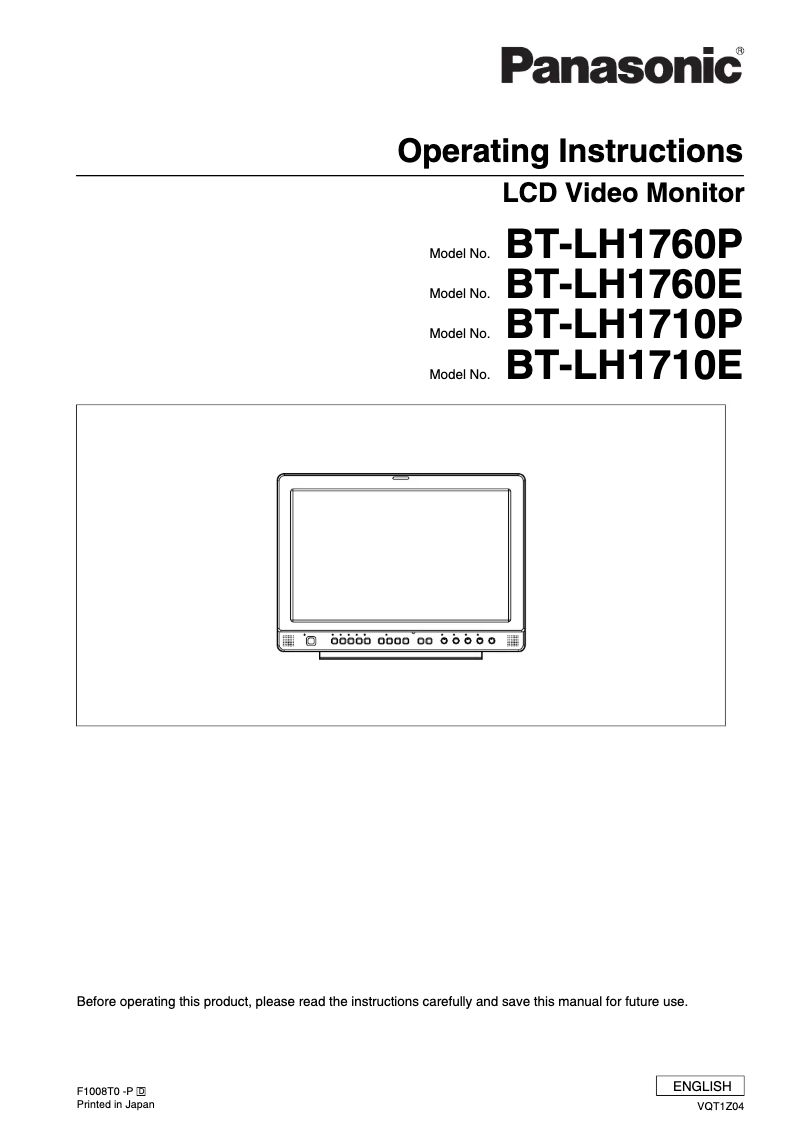 Page n°1 - Manuel utilisateur Panasonic BT-LH1710