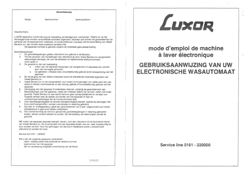 Page 1 de la notice Manuel utilisateur Luxor Wa 1200 a