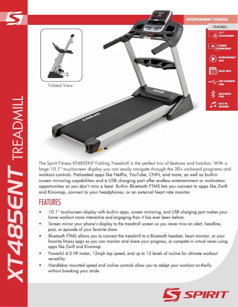 Página 1 del manual Ficha técnica Spirit Fitness XT485ENT