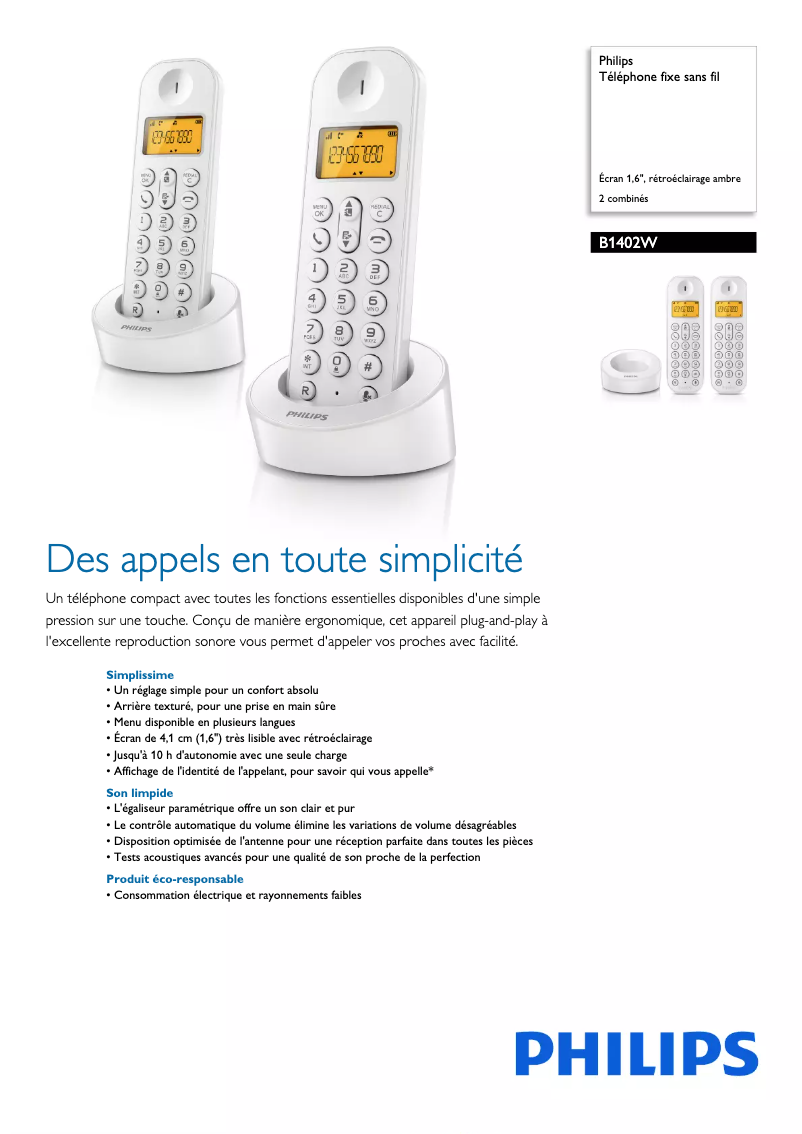 Página 1 del manual Ficha técnica Philips B1402W