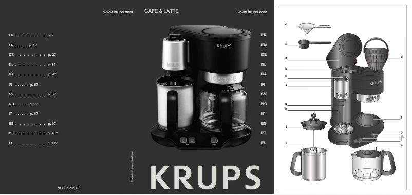 Page 1 de la notice Manuel utilisateur Krups Cafe & Latte KM3108