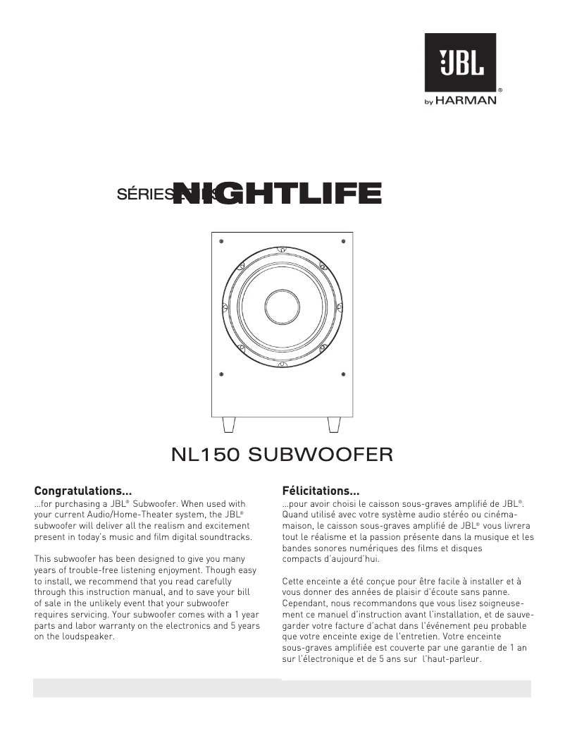Page 1 de la notice Manuel utilisateur JBL Nightlife NL150