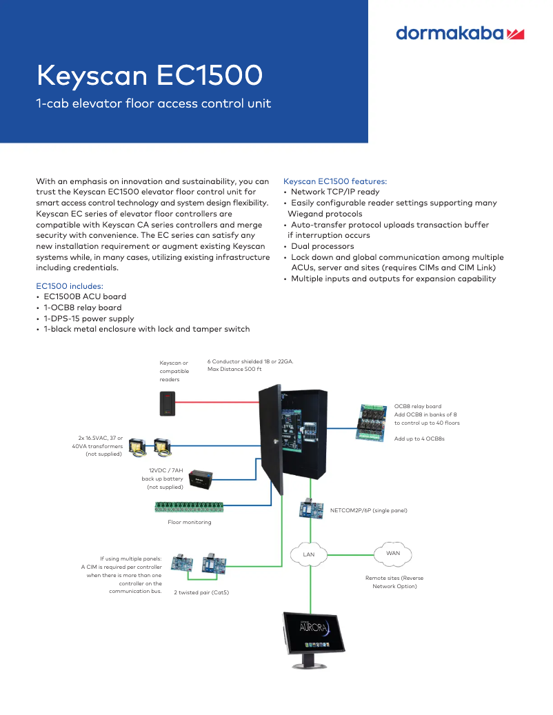 Page 1 de la notice Manuel utilisateur Dormakaba Keyscan EC1500