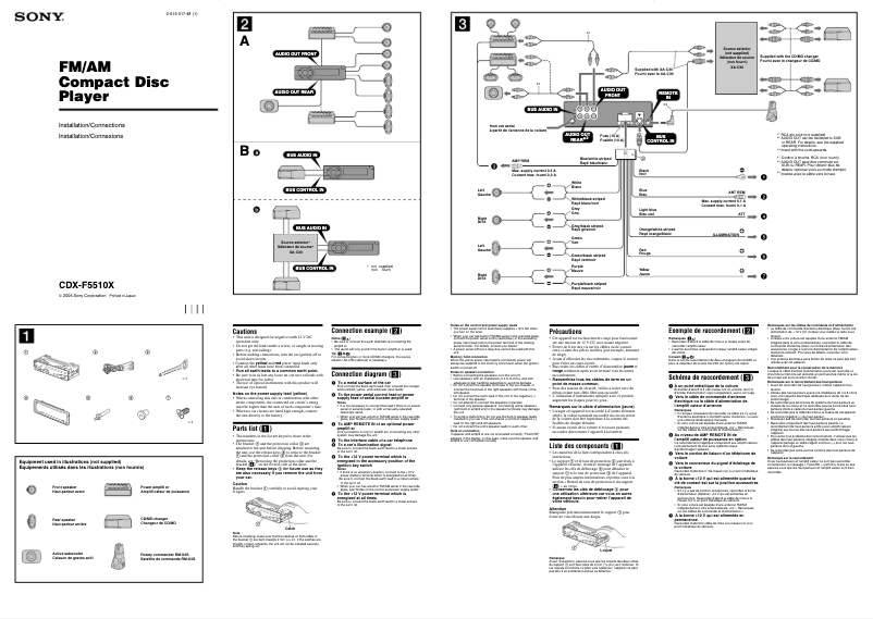 Page 1 de la notice Guide d'installation Sony CDX-F5510X
