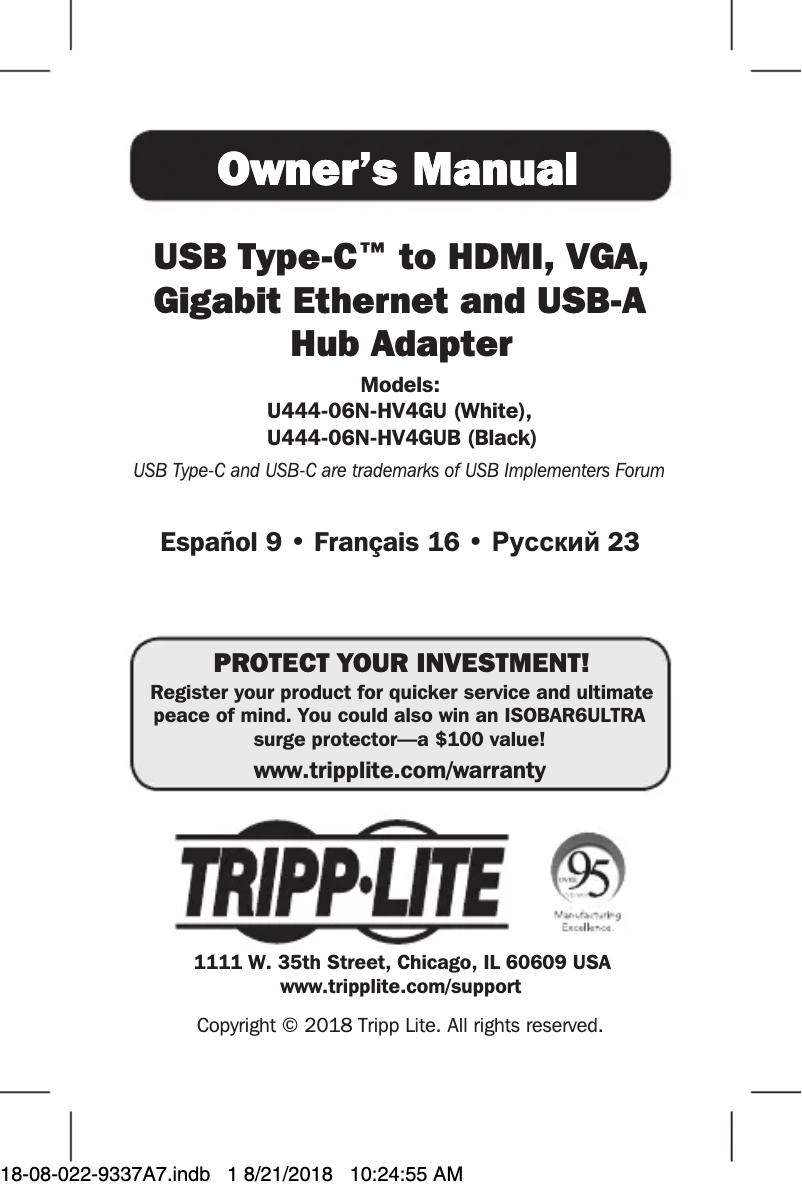 Page 1 de la notice Manuel utilisateur Tripp Lite U444-06N-HV4GUB