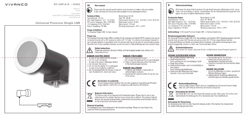 Page 1 de la notice Manuel utilisateur Vivanco STL USP1A-N