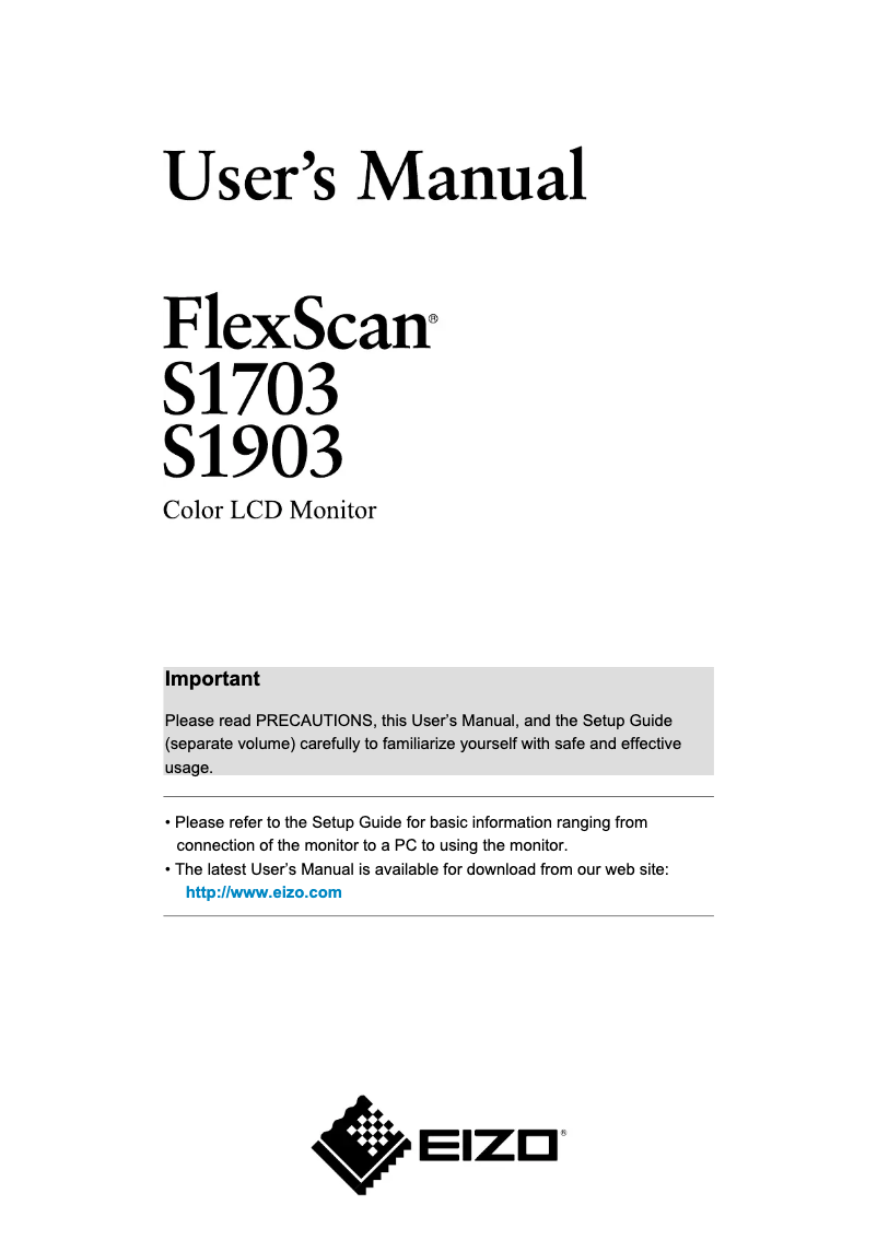 Page 1 de la notice Manuel utilisateur Eizo FlexScan S1703T