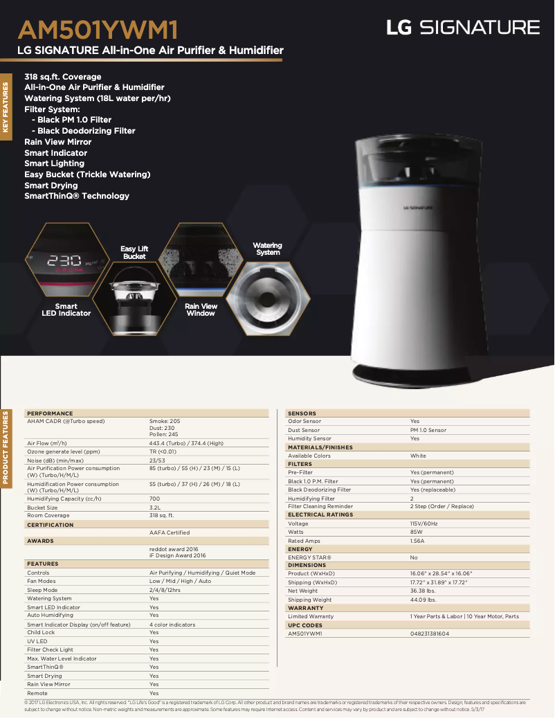 Page 1 de la notice Fiche technique LG Signature AM501YWM1