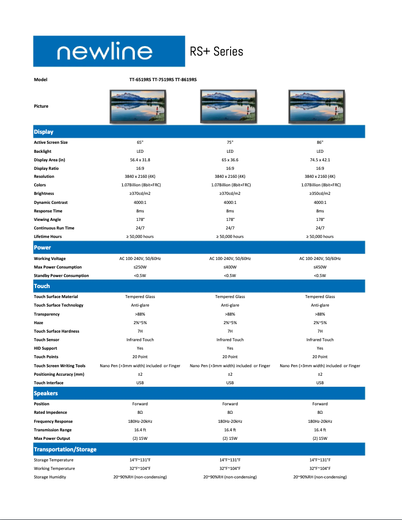 Page 1 de la notice Fiche technique Newline TT-6519RS