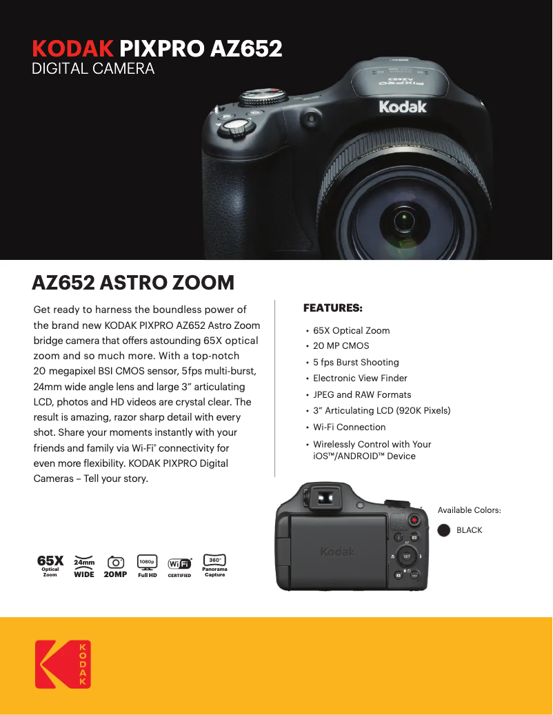 Page n°1 - Fiche technique Kodak PixPro AZ652