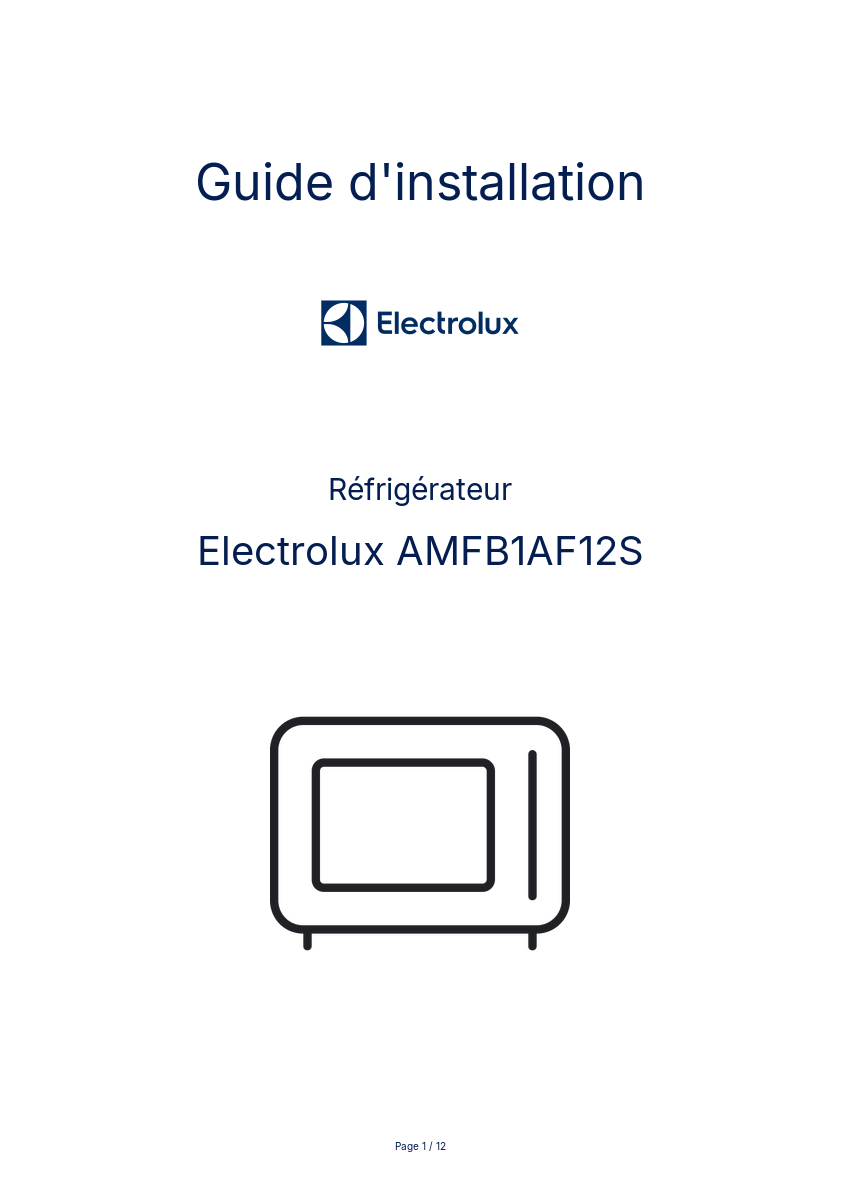 Page n°1 - Guide d'installation Electrolux AMFB1AF12S